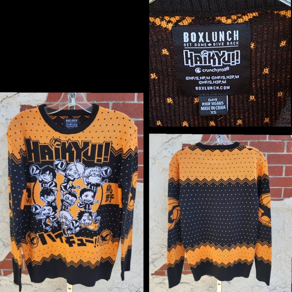 XS unisex Haikyu Sweater Lunchbox Karasuno Crows Chibi Holiday Sweater Anime